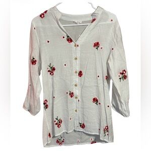 Sapphire Embroidered Floral Blouse Womens Medium White Boho Top